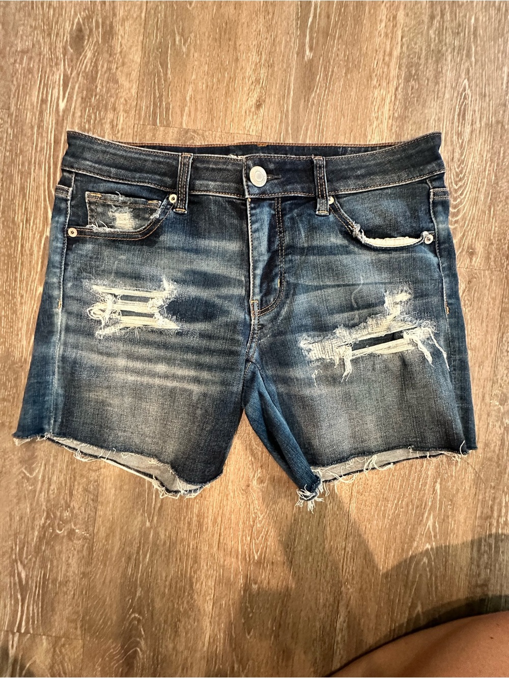 American Eagle Outfitters Dark Blue Denim Midi Shorts